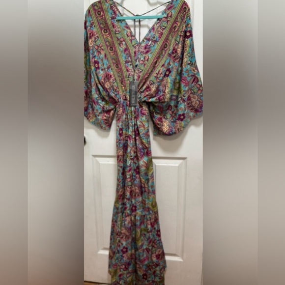 Boho Maxi Dress Long Floral Gown Deep V Front & Back with Tassel made in India - Picture 3 of 17